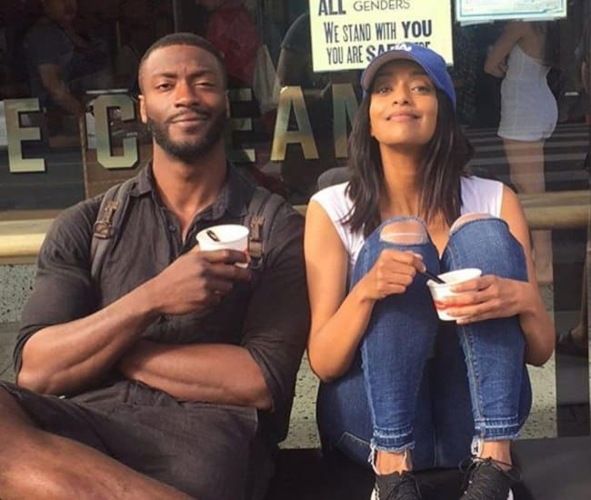 Aldis Hodge and Azie Tesfai as seen in March 2017