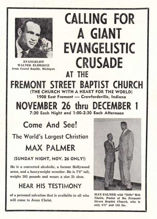 Flyer for a Baptist Crusade Including Max Palmer