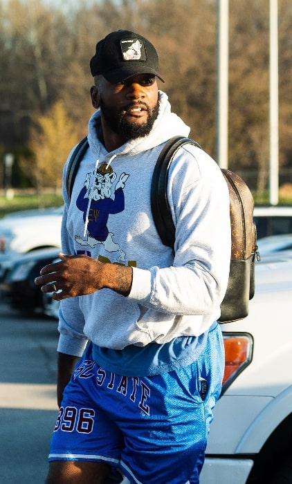 Shaquille Leonard as seen in Indianapolis, Indiana in April 2023
